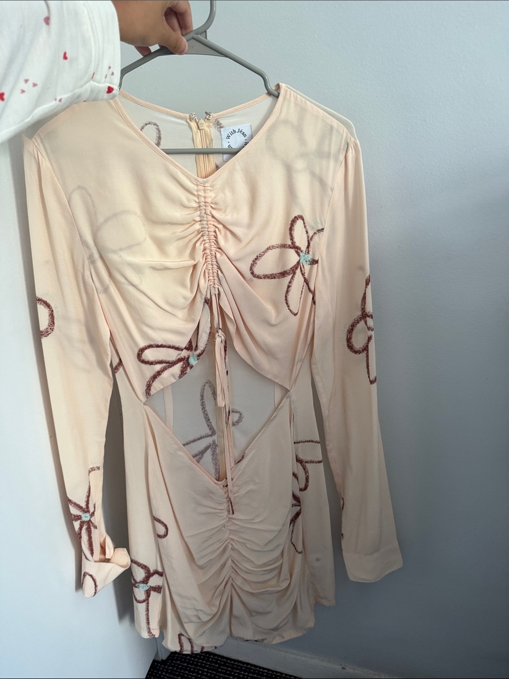 With Jean Peach Floral Ruched Cutout Dress